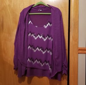 Purple sweater set with sequin design. Size 2X